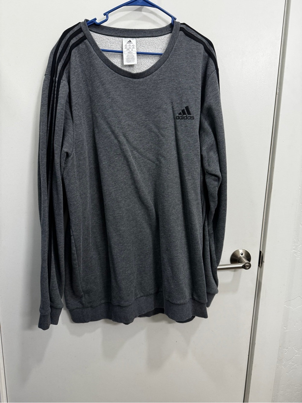 adidas Men’s Dark Gray Crewneck Sweatshirt with Shoulder Stripes